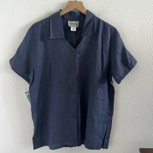 NWT Reyn Spooner American Classics 100% Linen Navy Front Button Shirt Small